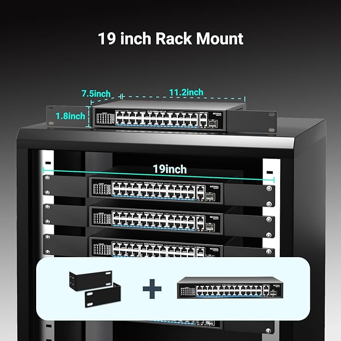 NICGIGA 24-Port Gigabit PoE Switch with 24 PoE+@300W, 2 Gigabit Uplink Ports, 1 SFP, Sturdy Metal for Desktop/Rack Mount, Plug and Play, Unmanaged Power Over Ethernet Switch