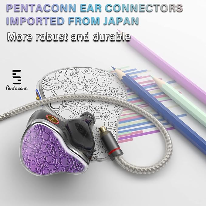 BASN Bmaster5 in Ear Monitors, 1DLC Diaphragm+4BA 5 Drivers IEM Earphones with Silver-Plated OFC Cable, Noise Isolation Wired Earbuds for Musicians (Purple)