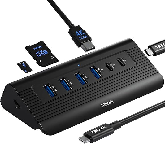 10-in-1 USB C Hub, 10Gbps USB 3.2 Gen 2 & 4K 60Hz HDMI Multiport Adapter | Docking Station with Detachable Cable, 100W Power Delivery, SD/TF for MacBook Pro/Air M4 M3, Dell XPS (Midnight)