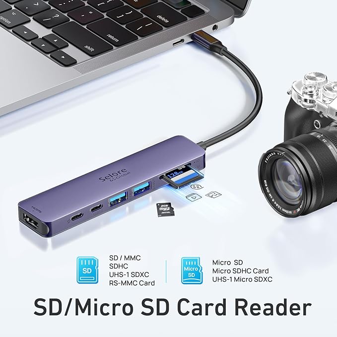 USB C Hub HDMI Adapter for MacBook Pro/Air, 7 in 1 USBC Dongle with HDMI, SD/TF Card Reader, USB C Data Port,100W PD, and 2 USB 3.0 Compatible for MacBook Pro/Air, Dell XPS, Lenovo Thinkpad.