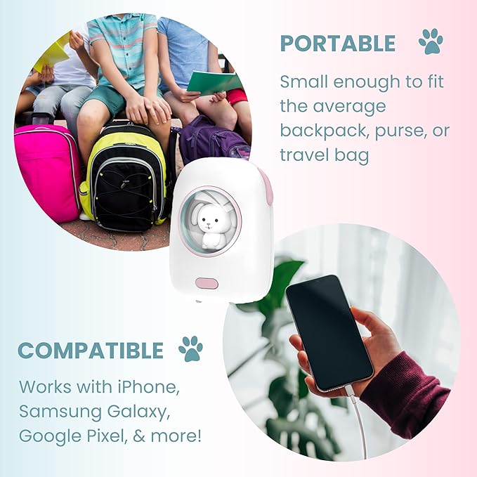 Cute Portable Charger/Power Bank | Compatible with iPhone, Galaxy, & Pixel | Doubles as a Rechargeable Hand Warmer | LED Display & Cute, Pet-Themed Design (White)