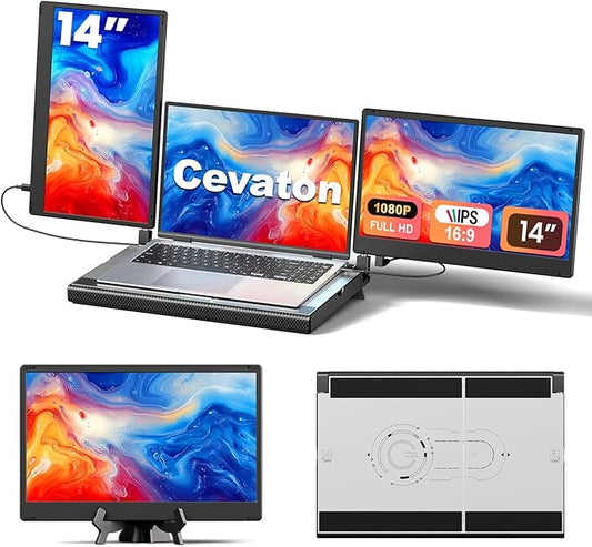 Laptop Screen Extender, Detachable Screen-14 FHD 1080P Triple Portable Monitor, Monitor Extender Upgrade Cooling Base Laptops, Plug and Play, Compatible with Windows, Mac, Chrome