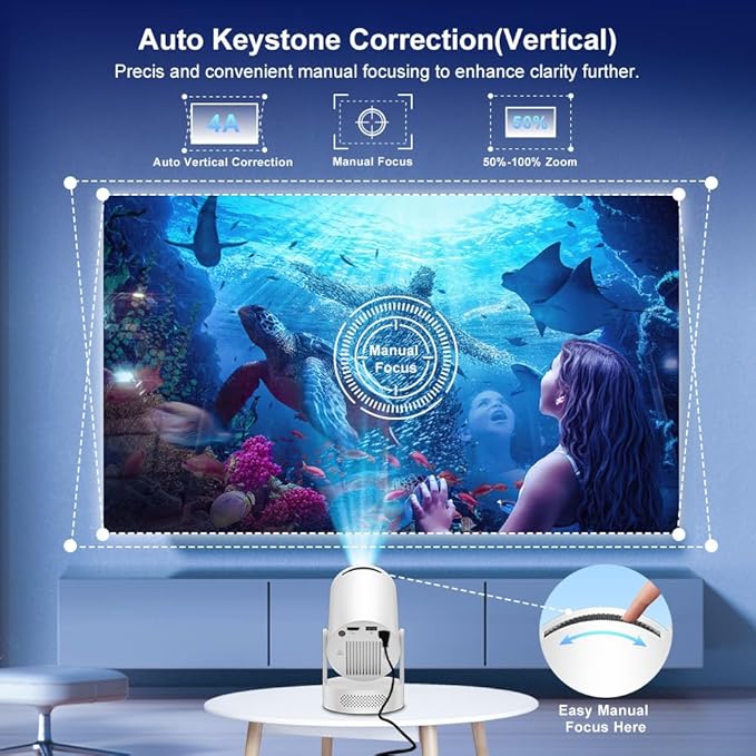 Mini Projector with Wifi and Bluetooth 5.4, Short Throw Projector 4K, Smart Projector w Built-in Apps, Auto Keystone Correction, Projector for Bedroom,Outdoor Movies [ HY300 Ultra 2025 ]