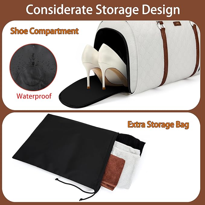 4pcs Convertible Garment Duffel Bag for Travel - 50L 2-in-1 Carry On Weekender Overnight Bag with Toiletry Bag, Fits Suits & Dresses, Trolley Sleeve, Hanging Suit Compartment, Waterproof Shoe Pocket