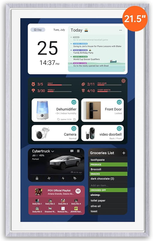 ApoloSign 21.5-inch Digital Calendar: Dual Mode Calendar with Google Play & Multi-calendar Sync, Electronic Planner & Chore Chart, Smart Touchscreen, Interactive Display for Family Schedules (Gray Wood, 21.5")