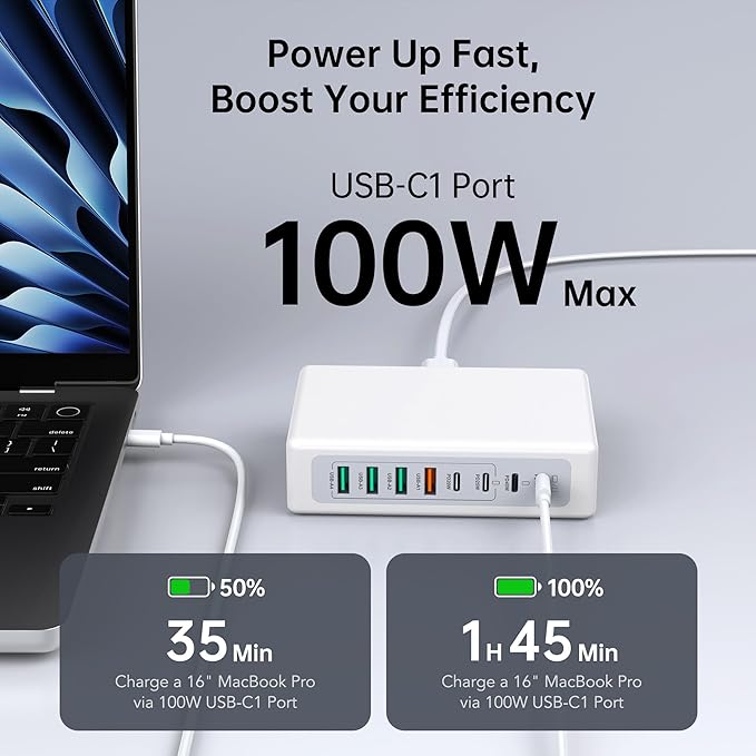 260W USB C Charger Block, GaN USB 8-Port Fast Charging Station Hub, QC 4.0 Fast Charging Cube+PD 100W 65W C Laptop Charger for MacBook Pro Air iPad iPhone 13/14/15/16/17/Pro Max,Plus,Galaxy