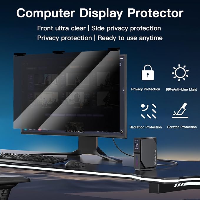 22 Inch Magnetic Hanging Computer Privacy Screen for 16:10 Widescreen Monitor, Removable Privacy Screen Anti Glare Blue Light Computer Screen Privacy Shield, Anti-Scratch 22 in Protector Film