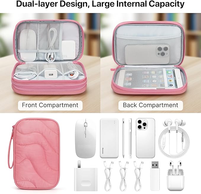 Skycase Tech Pouch - Lightweight Electronics Organizer Travel Case, Double Layers Travel Cable Organizer, All-in-One Storage Bag for Charger, Cord, Phone, Flash Drive, Accessories