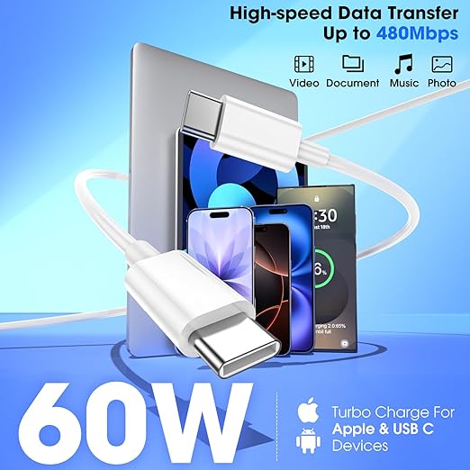 iPhone 17 16 15 Charger Fast Charging,3-Pack 20W USB C Charger Block with 60W Type C to USB C Cable Cord 6FT,Compatible with iPhone 17/17 Pro/17 Pro Max/17 Air/16/16 Pro Max/16 Pro/16 Plus/15/15 Pro