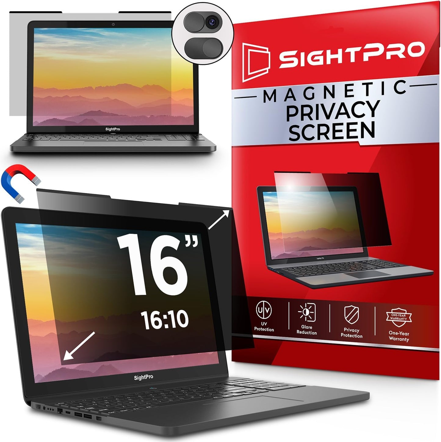 Magnetic Laptop Privacy Screen 16 Inch 16:10 - Removable Computer Privacy Filter Shield and Protector