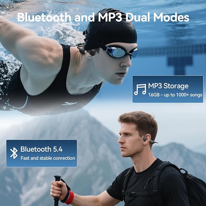 NANK Runner4 Swimming Headphones, IP68 Bone Conduction Headphones & 16GB MP3 Player Bluetooth 5.4 Wireless Open Ear Bone Conduction Underwater Sport Earbuds for Swimming Running Cycling Fitness