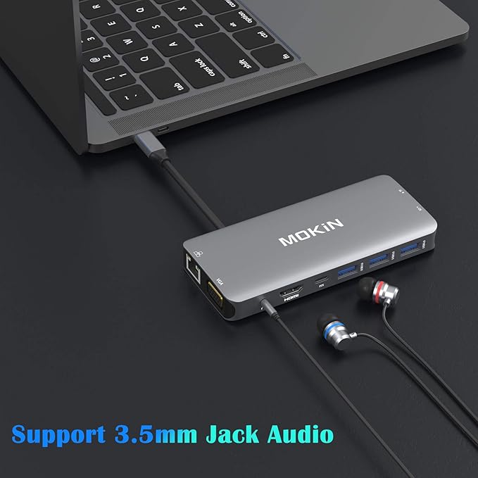 USB C Hub Multiport Adapter-10 in 1 Portable Dongle with 4K HDMI, VGA, Ethernet, 3 USB Ports, Audio, PD Charger, SD/Micro SD Card Reader Compatible for MacBook Pro, XPS More Type C Devices.