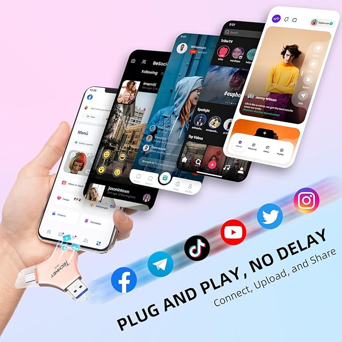 MFi Certified USB 3.0 Flash Drive 128GB for iPhone 3in1 External Memory Photo Keeper Storage Stick for Picture/Video/Data Saver/Backup High Speed Thumb/Jump/Hard Drives for iPad/Android/PC (Rose Pink)