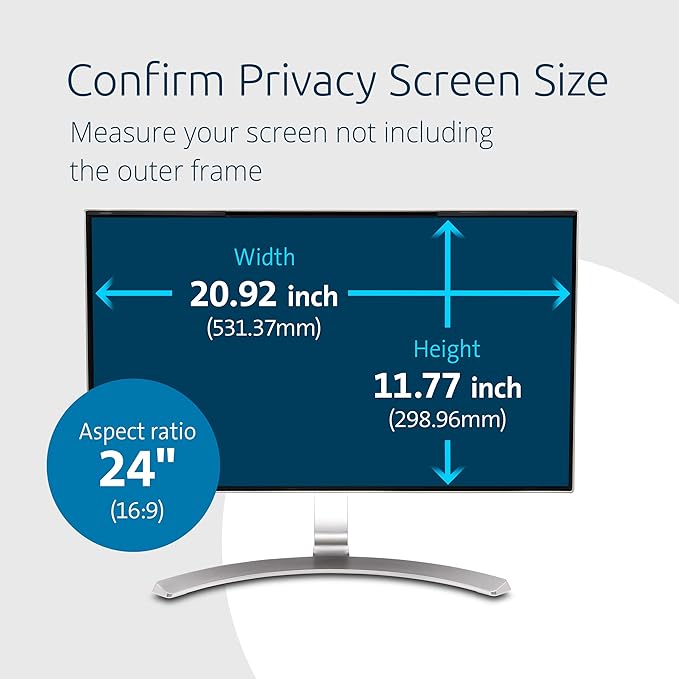 Kensington MagPro 24 Inch Magnetic Computer Privacy Screen for Desktop, Removable 16:9 Computer Privacy Filter, Anti-Glare Blue Ray Reduction, Compatible with Slim Bezel Monitors, K55418WW