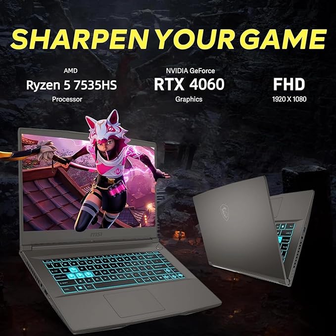MSI 15.6" 144Hz FHD Thin Bezel IPS Gaming Laptop, AMD Ryzen 5 7535HS, NVIDIA GeForce RTX 4060, 32GB DDR5, 1TB NVMe SSD, Backlit Keyboard, WiFi 6E, Windows 11, Cosmos Gray, EAT Laptop Foldable Stand