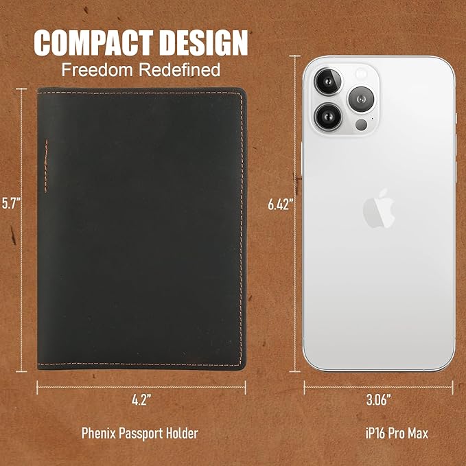 STAR VISTA Phoenix Leather Passport Holder, Cowhide Leather Travel Wallet - RFID Blocking, ID Window, Zipper Pocket, Pen & Notebook Included, AirTag Holder, Dark Chocolate