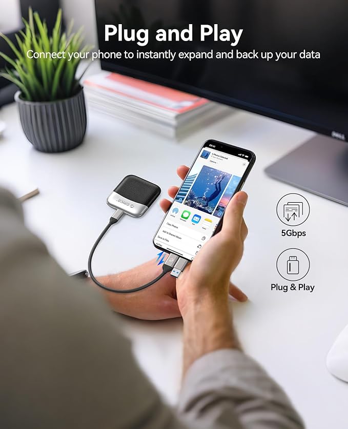 ORICO 1TB External SSD with 2 in 1 USB C & A Cable, Up to 460MB/s, Plug and Play Portable Solid State Drives, Reliable Storage for USB C Smartphone, Tablet, PC - M5PLUS