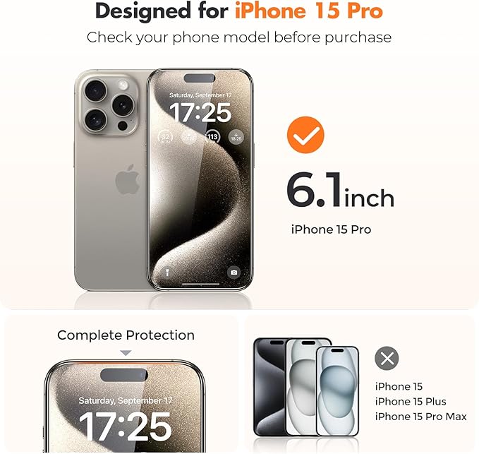UNBREAKcable Shatterproof Tempered Glass Screen Protector for iPhone 15 Pro [3-Pack] [Easy Installation Frame] [9H Hardness] [99.99% HD Clear][Bubble Free] for Apple 6.1”