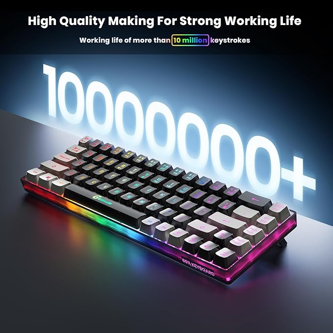 65% Wireless Gaming Keyboard, Rechargeable Backlit Gaming Keyboard, 68 Keys Ultra-Compact Anti-ghosting No-Conflict Wireless Keyboard for PC Laptop Windows Gamer(Black-Grey)