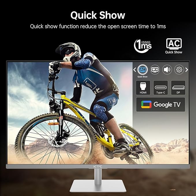 KTC 32 Inch 4K Smart Monitor with Google TV System UHD 3440x2560P Hey Google Voice Remote Netflix Licensed Dolby Audio HDR KVM Technology WiFi Bluetooth 65W PD Type C Fast Charger VESA Support