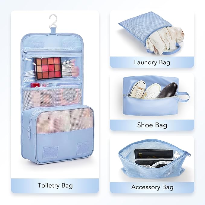 8 Set Compression Packing Cubes for Travel Essentials,Compressible Expandable Packing Cubes for Suitcase,OlarHike Luggage Organizer Bags for Travel,Handy Helper for Organizing Clothes(Light Blue)