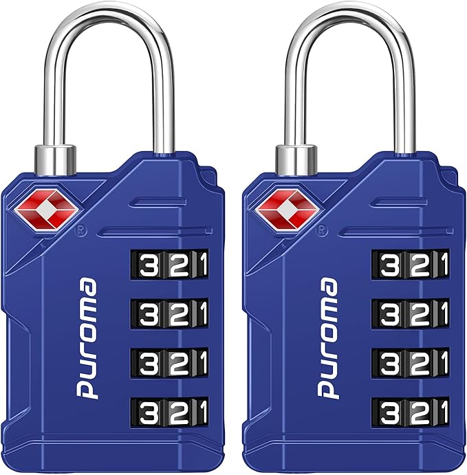Puroma TSA Approved Luggage Locks, 2 Pack 4 Digit Resettable Travel Combination Code Lock with Zinc Alloy Body for Suitcase, Backpack, Laptop Bag, Gym Locker, Toolbox (Blue)