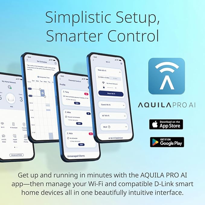 D-Link BE9500 Tri-Band Wi-Fi 7 Smart Router (R95) – Sculptured-Wing Design, 2.5 GbE, Self-Optimizing Mesh, Multi-Link, Multi-Gig, Parental Controls, Alexa/Google Ready