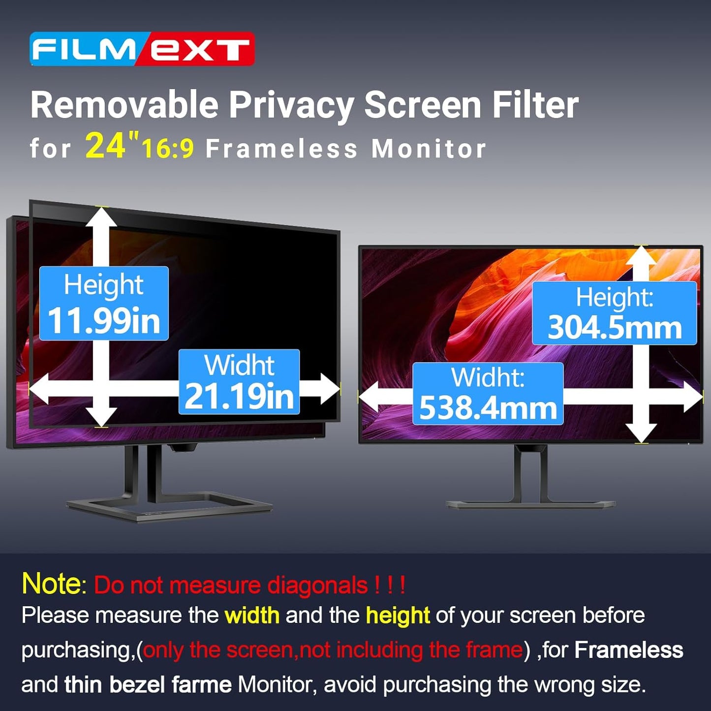 FILMEXT [2 Pack Removable 24 Inch Computer Privacy Screen Filter for 16:9 All-in-One Desktop/Frameless Monitor - Blue Light UV Blocking Privacy Shield for Thin Bezel Computer