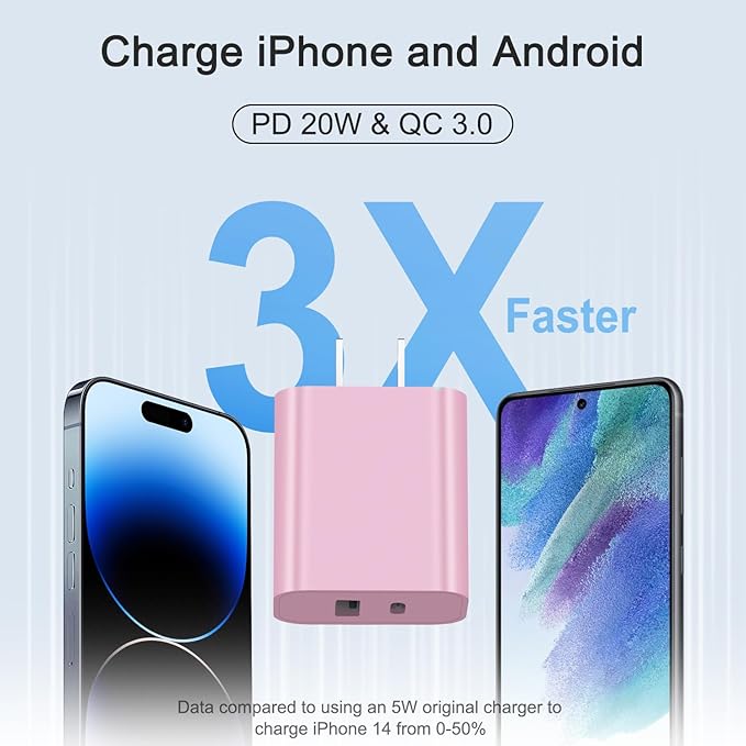 USB C Charger Block Charging Block Type C Charge 20W Wall Chargers 4 Pack for iPhone 16/16 Plus/16 Pro/16 Pro Max/iPhone 15/15 Pro/15 Pro Max/14/13/12 Pro/Samsung//Android(Pink)