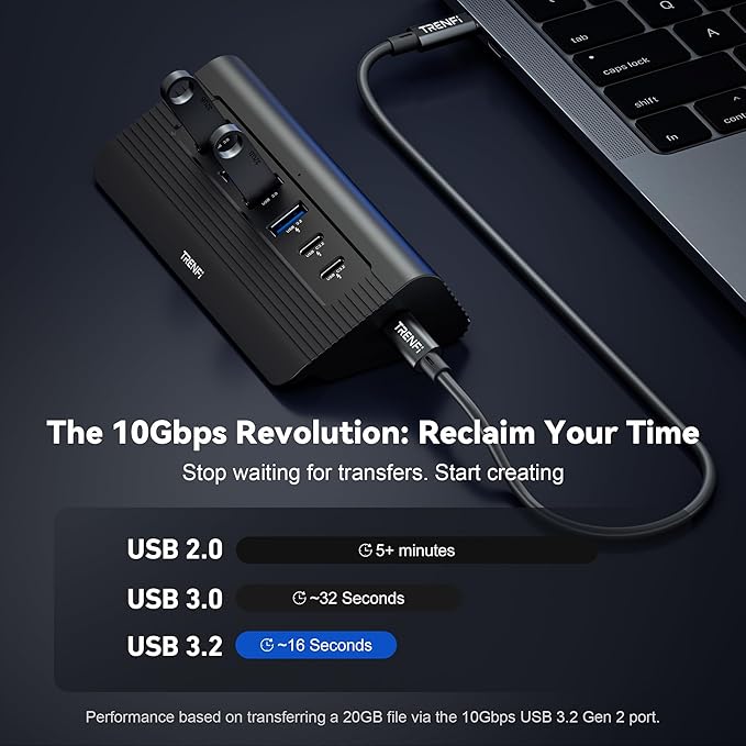 10-in-1 USB C Hub, 10Gbps USB 3.2 Gen 2 & 4K 60Hz HDMI Multiport Adapter | Docking Station with Detachable Cable, 100W Power Delivery, SD/TF for MacBook Pro/Air M4 M3, Dell XPS (Midnight)