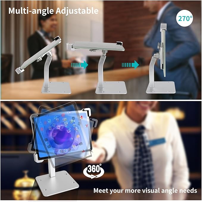 Anti Theft Tablet Stand for Desktop, Security Tablet Mount Retail Kiosk POS, Heavy Duty Metal Tablet Holder with Lock for 7-11" Tablets, iPad Pro Air Mini, Galaxy Tabs, Surface etc