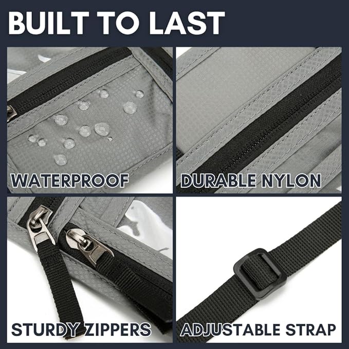 elzama Travel Neck Wallet, Neck Passport Holder, RFID Blocking Passport Wallet Super Slim & Lightweight Travel Pouch Holder for Men & Women (Light Grey)