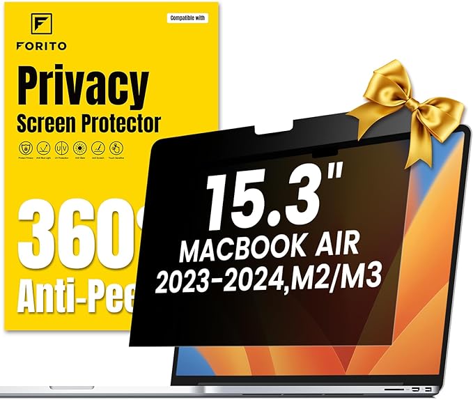 F FORITO 360° Privacy Screen Protector Compatible with MacBook Air 15.3 inch (2023-2025, M2, M3, M4), Anti Peeping and Anti Glare Laptop Privacy Screen Shield