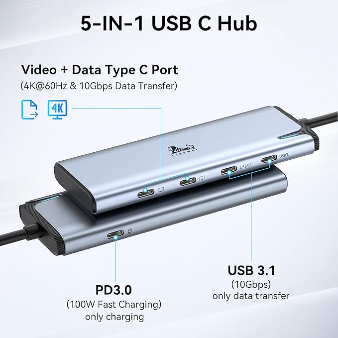USB C Docking Station Dual Monitor 4K@60Hz DP Alt Mode, USB C Video Hub with 10Gbps Data Transfer, 100W PD Charging, USBC Splitter for Dell/HP/Lenovo, Portable Monitor and More Type C Devices