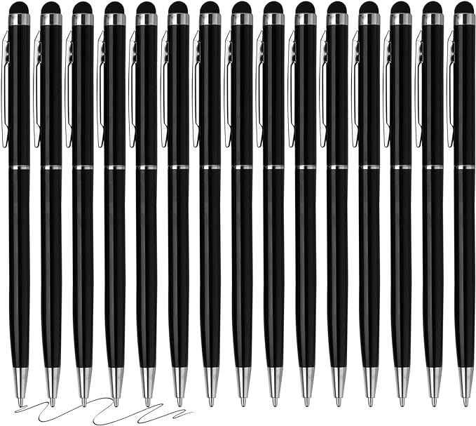 15 Pack Stylus Pens for Touch Screens Stylus Pen Compatible with Phone Tablets Kindle and Black Ink Ballpoint Pens-2 in 1 Stylists pens for Touch Screens (Black)