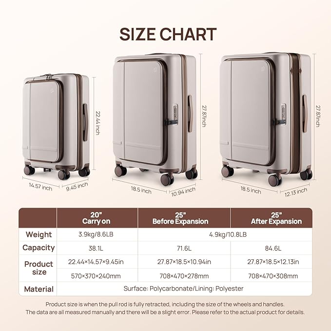 NINETYGO Medium Checked Luggage 25 Inch, Flat Top Opening Checking In Luggage with Cup Holder, Expandable, Coffee-Infused PC Hard Shell, Eco-Friendly, TSA Lock, 360° Spinner Wheels (Americaco)