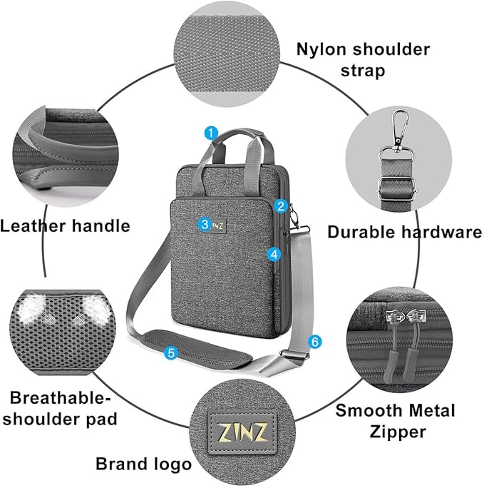 ZINZ Slim & Expandable Case 12.9 13 inch Travel Laptop Shoulder Bag for MacBook Air 13" M3/M2/M1, MacBook Pro 13" M2/M1, iPad Pro 12.9"/13"/11", iPad Air 13",L01G03