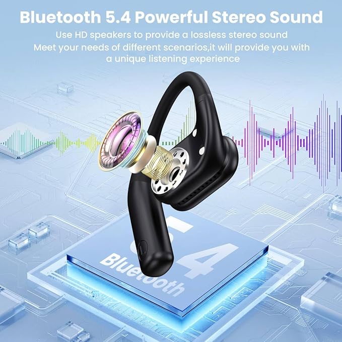 YHO Open Ear Headphones Ear Buds Wireless Earbuds 80Hrs Playtime Bluetooth Ear Buds with Earhooks Bluetooth 5.4 Touch Control Air Conduction Sport Headsets IPX7 Waterproof Earphones for Running