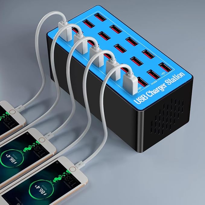 MaxLax USB Charging Station, 20-Port 100W/20A Multi-USB Charger Station for Smartphones, Tablets, and Other Devices