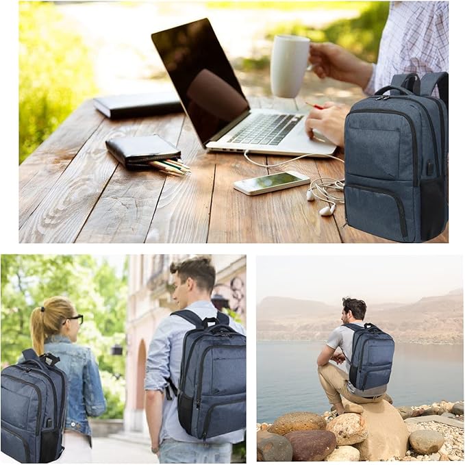 Laptop Backpack Fits 17 Inch Computer, Bussiness Travel Backpack with USB Charging Port and Anti Theft Pocket, Navy
