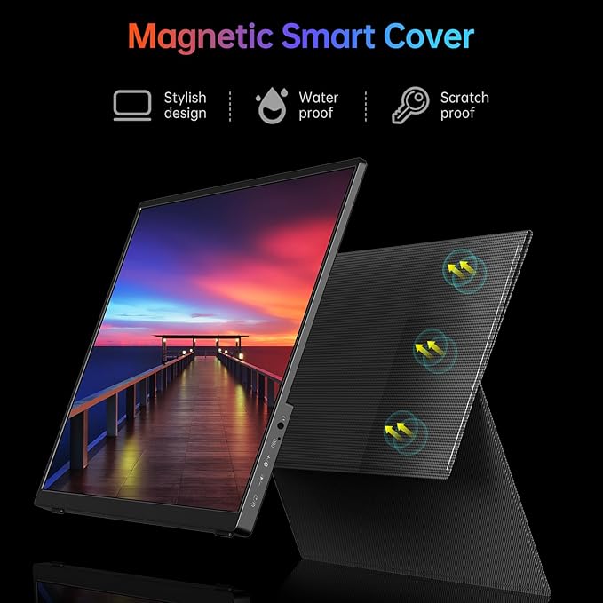 VILVA Portable Monitor 14 inch FHD 1920 * 1200P USB C HDMI Ultra-Slim IPS Travel Display w/Smart Cover & Speakers, HDR Plug&Play, External Monitor for Laptop PC, Phone,Mac