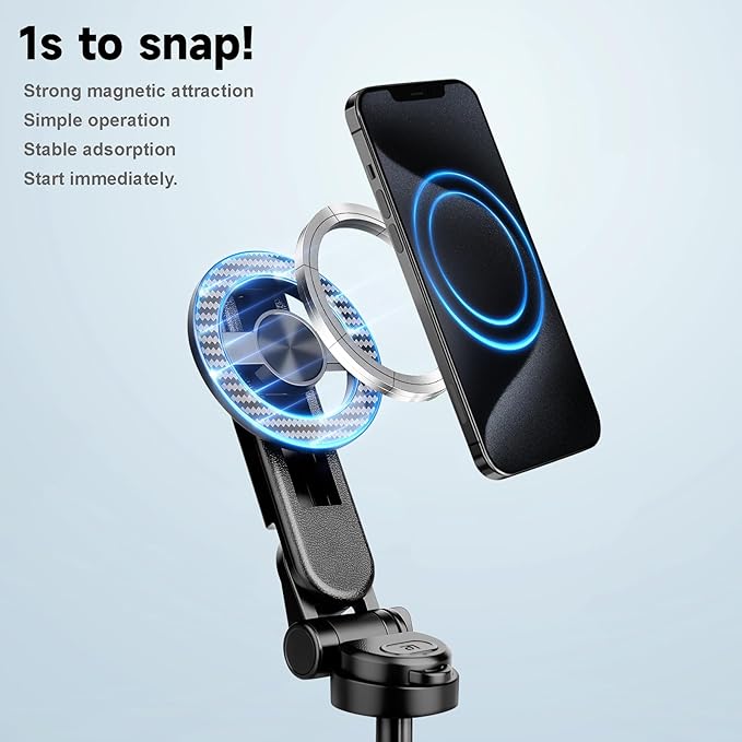 4-in-1 Magnetic Selfie Stick for iPhone - 360°Rotation & Quick-Draw Magnet Tripod for Instant Capture, Ultra-Compact & Pocket-Sized for Classic Selfies, Upper-Body Shots, and Small Group Photos