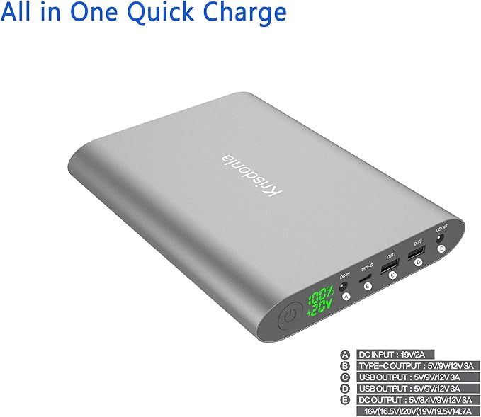 Krisdonia Portable Laptop Charger 185Wh/50000mAh External Battery Pack Power Bank for Laptop, Tablet, Projector, Smartphone and Others