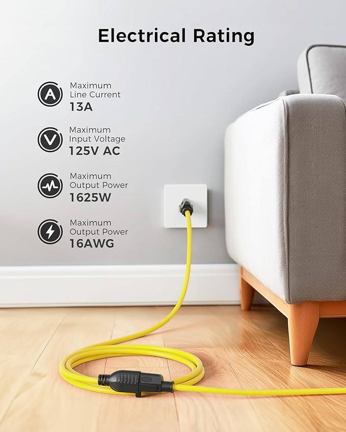 [UL Listed] Cable Matters 2-Pack 16 AWG Heavy Duty 13A Power Extension Cord - 3ft, 3 Prong Power Cord Extension, NEMA 5-15P to NEMA 5-15R, Yellow