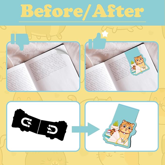 Cats Magnetic Bookmarks Gifts - 8Pcs Cute Cats Magnetic Bookmark Cartoon Cat Bookmark Magnets Page Clip Gifts Pet Book Mark Magnets Cat Lover Gifts for Book Lovers Students Teacher Reading