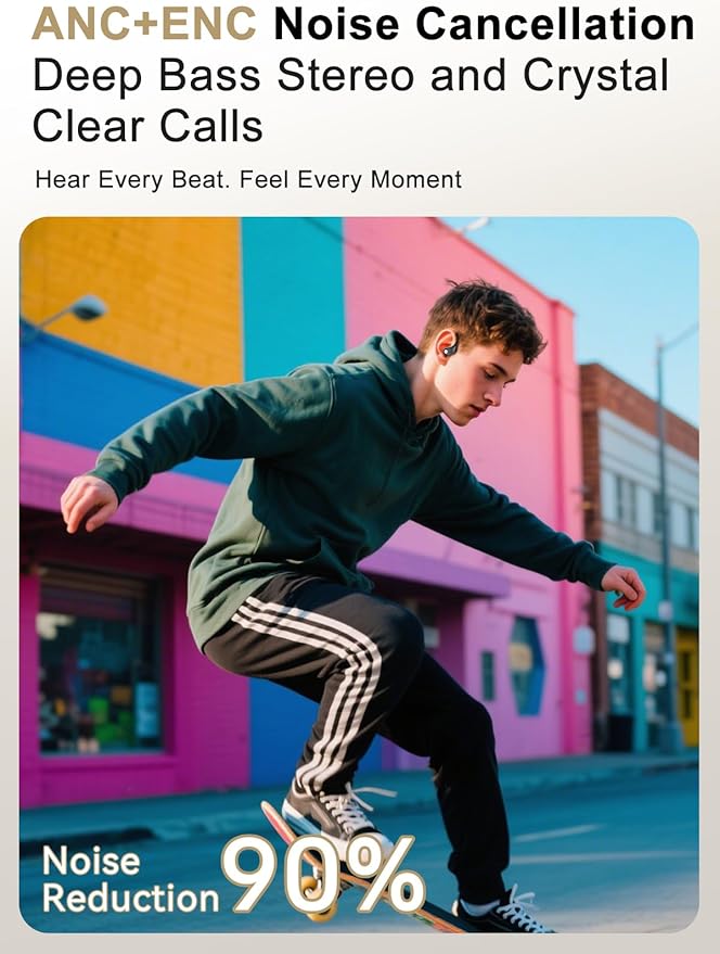 Wireless Earbuds, ENC Noise Cancelling Sport Ear Buds with Multifunctional Touch Screen, Bluetooth 5.4 Headphones, Bass Stereo Sound, 5 EQ Over-Ear Earbuds for Sports/Workout/Gym-Black