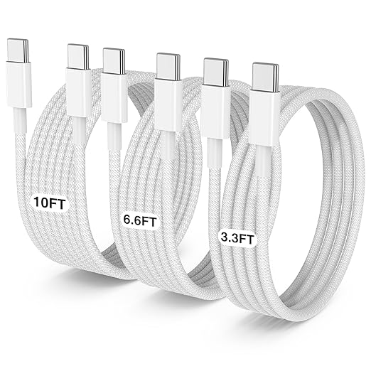 3-Pack Grey [3.3FT+6.6FT+10FT] 60W USB C to USB C Cable, Type C Fast Charging Cable for iPhone Air 17 16e 16 15 Pro Plus Pro Max，for Galaxy S25, for iPad Pro/Air/mini, for MacBook Pro/Air and More