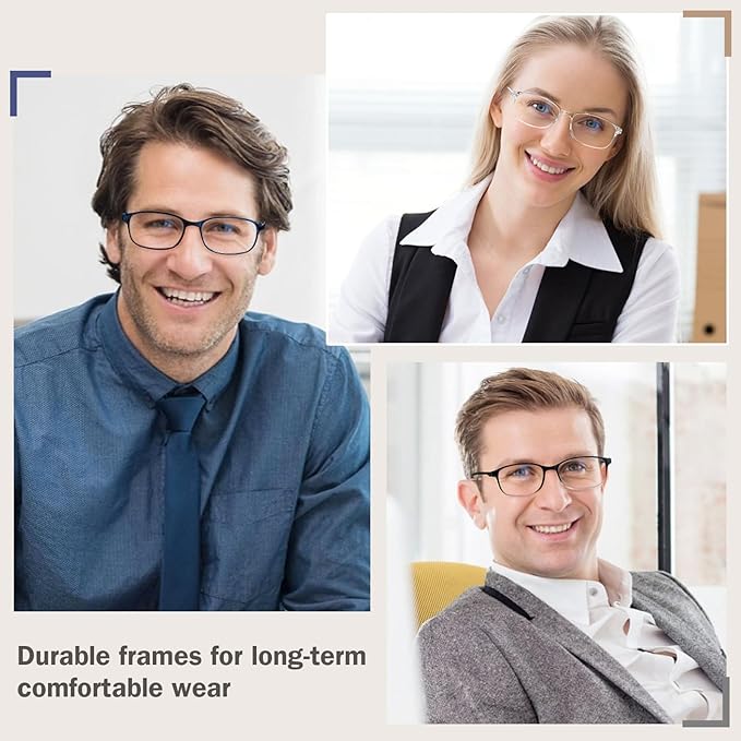AQWANO 3 Pack Computer Reading Glasses Men Women Blue Light Blocking, Lightweight TR90 Flexible Frame Readers Glasses Anti Glare, No Rubber Frames 1.5