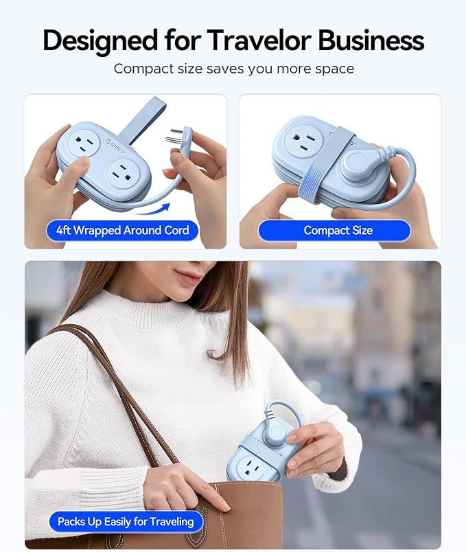 Travel Power Strip with USB C, ORICO 4 Outlets 3 USB Ports (1 USB C) with 4FT Wrapped Short Extension Cord Small Power Strip, Non Surge Protector for Travel, Cruise Ship-AP3