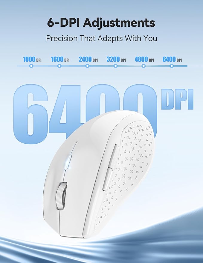 TECKNET Wireless Mouse Rechargeable,Mouse for Laptop Computer,2.4G USB Computer Mice Wireless,6 Button 6400 DPI Ergonomic Silent Mice,Portable Cordless Travel Mice-Wide Compatibility